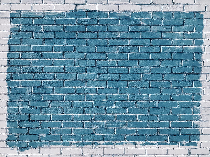 superficie in mattoni bianchi e blu, muro, mattoni, pittura, tessitura, Sfondo HD