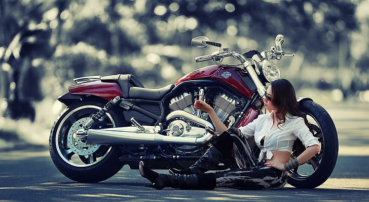 少女オートバイのHD壁紙、赤いオートバイ、女の子、 HDデスクトップの壁紙