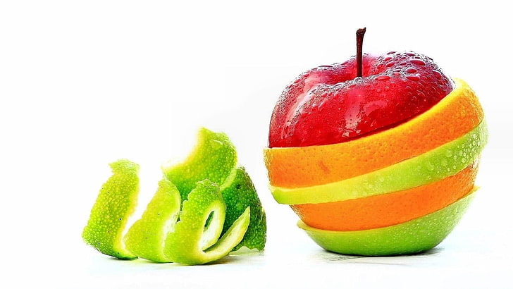 плодове, плодове, портокал, ябълка, лайм, витамин, витамини, HD тапет