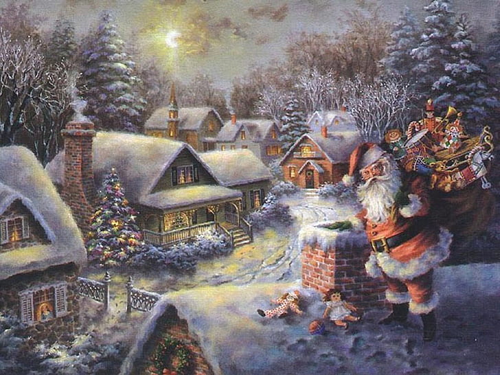 Arte, Babbo Natale, Inverno, Neve, Giocattoli, Arte, Babbo Natale, Inverno, Neve, Giocattoli, Sfondo HD