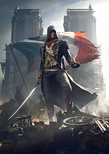 илюстрация на убиец, държащ меч, цифров тапет на Assassin's Creed, Assassin's Creed, Assassin's Creed: Unity, HD тапет HD wallpaper