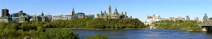 canada north america city cathedral river water sky trees ottawa panorama nature landscape, HD wallpaper