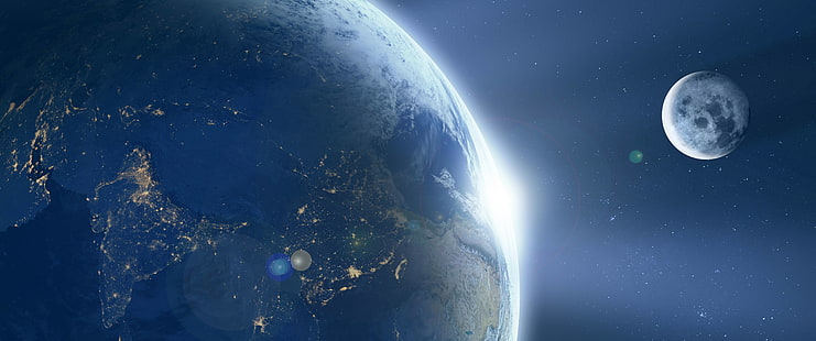كوكب الأرض التوضيح ، الفضاء ، القمر ، الأرض ، النجوم، خلفية HD HD wallpaper