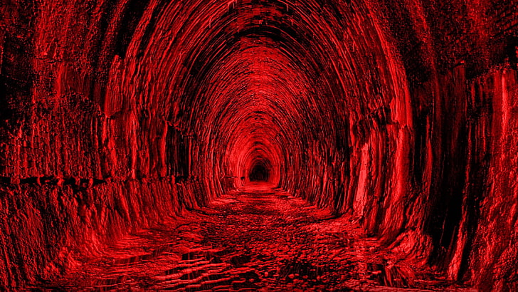 czerwono-czarna grafika tunelu, tunel, czerwień, czerń, światło, Tapety HD