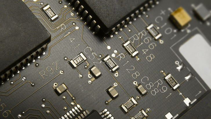 チップ回路基板のHD背景、黒とグレーのコンピューター部分、背景、ボード、チップ、回路、 HDデスクトップの壁紙