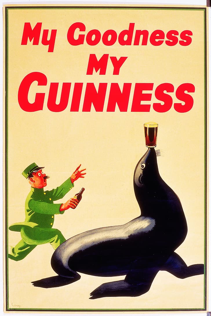 Guinness, beer, advertisements, seals, vintage, HD wallpaper