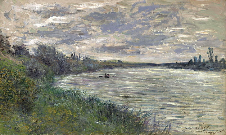 пейзаж, картина, Клод Моне, Сена возле Ветей.Бурная погода, HD обои