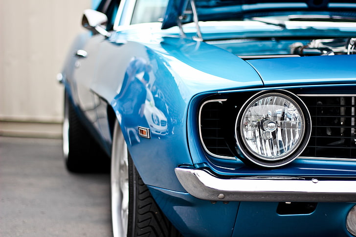 สีน้ำเงิน Chevrolet Camaro coupe, สีน้ำเงิน, ไฟหน้า, Chevrolet, Camaro, รถ Muscle, วอลล์เปเปอร์ HD