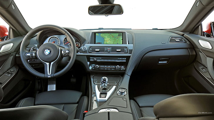 black BMW interior, BMW M6, coupe, BMW, car interior, car, vehicle, HD wallpaper