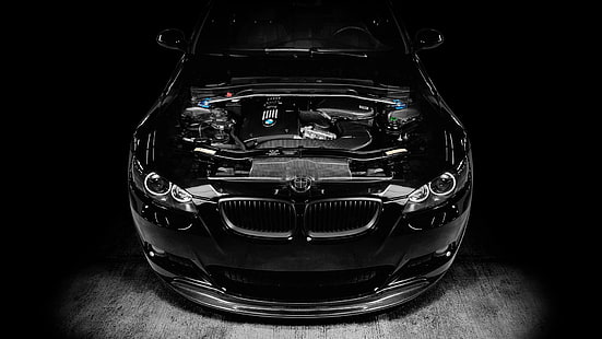 BMW M3 검은 색 자동차, 엔진 튜닝, BMW, 검은 색, 자동차, 엔진, HD 배경 화면 HD wallpaper