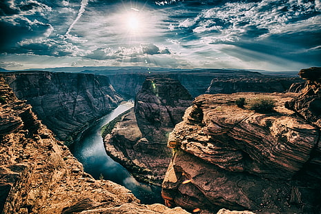 Curva de herradura, arizona, curva de herradura, arizona, la herradura, el río, el sol, Fondo de pantalla HD HD wallpaper