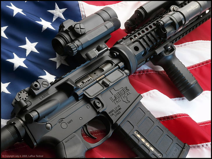سلاح ، بندقية ، الولايات المتحدة الأمريكية ، بندقية هجومية ، AR-15 ، العلم الأمريكي، خلفية HD