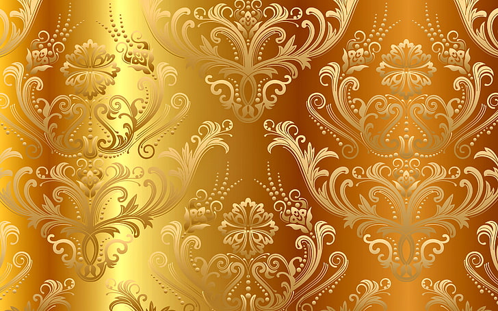 wallpaper bunga emas, latar belakang, emas, pola, vektor, emas, ornamen, vintage, gradien, Wallpaper HD