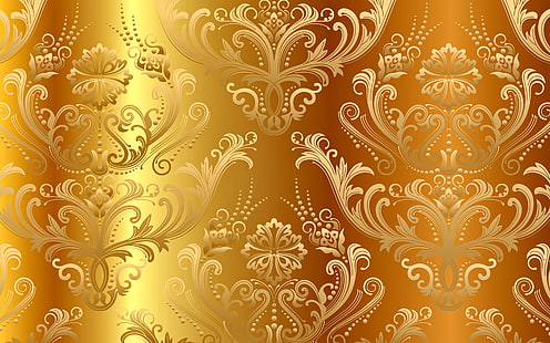золотые цветочные обои, фон, золото, узор, вектор, золотой, орнамент, винтаж, градиент, HD обои HD wallpaper