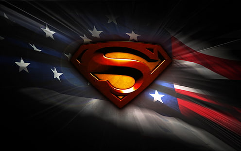 Logo del superman sulla bandiera dell'America, superman, bandiera degli Stati Uniti, bandiera nazionale degli Stati Uniti, logo, HD, Sfondo HD HD wallpaper