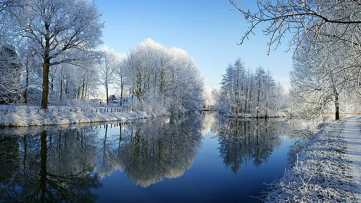 Зима, река, деревья, мороз, снег, живописные пейзажи, зимний пейзаж, зима, река, деревья, мороз, снег, живописные пейзажи, зимний пейзаж, HD обои
