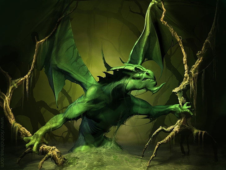 green dragon illustration, Fantasy, Dragon, Green, HD wallpaper