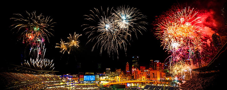 PNC Park Fireworks HD Wallpaper, multicolored fireworks display, Sports, Baseball, HD wallpaper