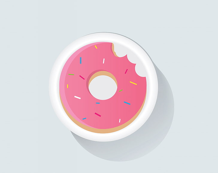 Bitten Pink Doughnut, doughnut with sprinkles vector art, Aero, Vector Art, Vector, Illustration, Pink, Strawberry, Snack, Sweet, Graphic, Sugar, icon, Donut, Food, dessert, Yummy, bakery, sprinkles, glaze, doughnut, HD wallpaper