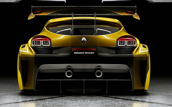Renault Megane Trophy Back, jaune et noir renault megane rs, dos, renault, megane, trophée, voitures, Fond d'écran HD