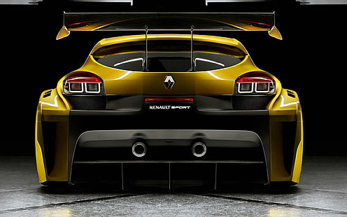 Renault Megane Trophy Back, yellow and black renault megane rs, back, renault, megane, trophy, cars, HD wallpaper HD wallpaper