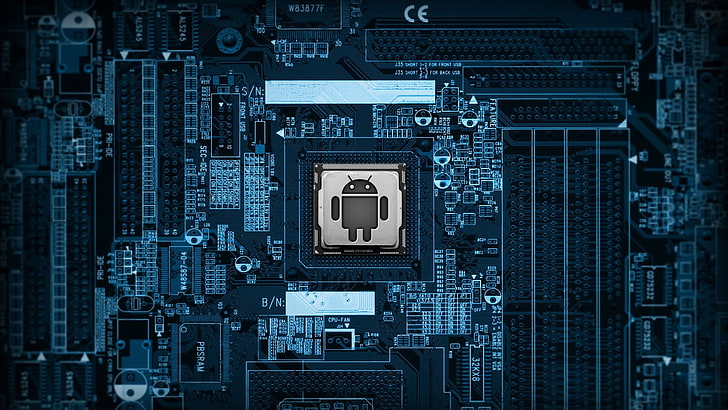 computer motherboard, hardware, computer, Android (operating system), digital art, technology, blue, HD wallpaper