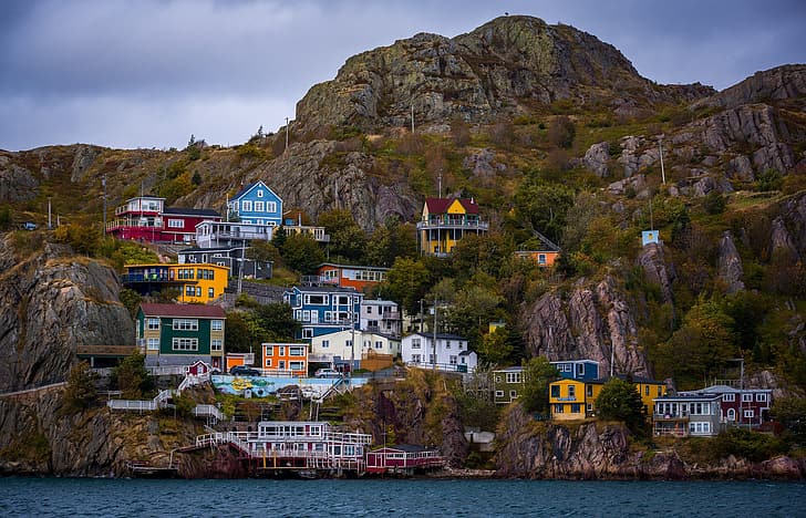 landscape, the city, the ocean, mountain, home, Canada, Saint John Harbour, The Battery, HD wallpaper