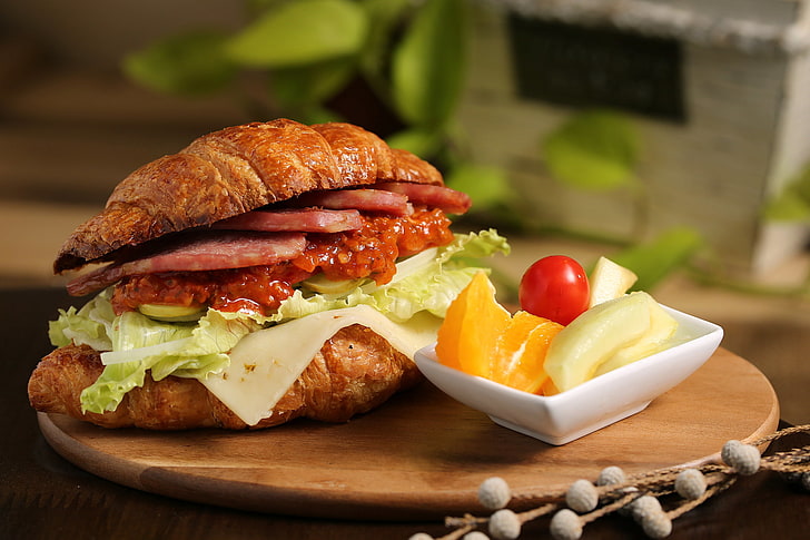 Fleisch, Sandwich, Gemüse, Soße, Salat, Croissant, Cheri, HD-Hintergrundbild