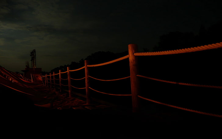 brown rope fences, germany, rails, night, HD wallpaper