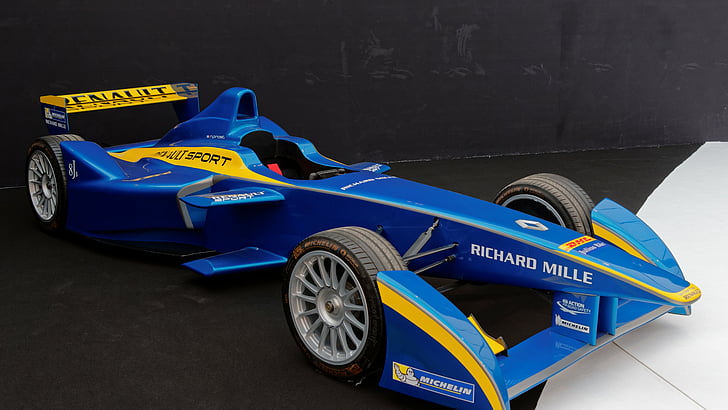 blue and yellow Renault Richard Mille formula 1 car on black surface, Spark Renault SRT 01E, formula e, Quickest Electric Cars, sport cars, electric cars, HD wallpaper