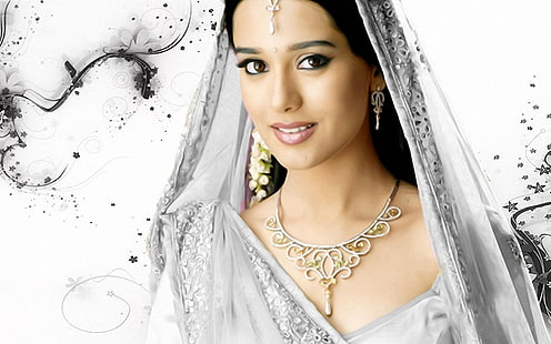 Amrita Rao en blanc Saree, robe de mariée à fleurs blanches pour femmes, célébrités féminines, Amrita Rao, célébrités blanches, bollywood, saree, Fond d'écran HD HD wallpaper