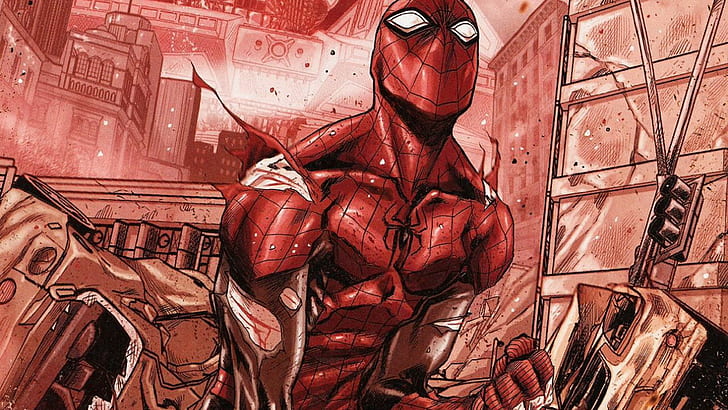 Marvel Comics, улучшенный человек-паук, человек-паук, комиксы, красный, супергерой, HD обои