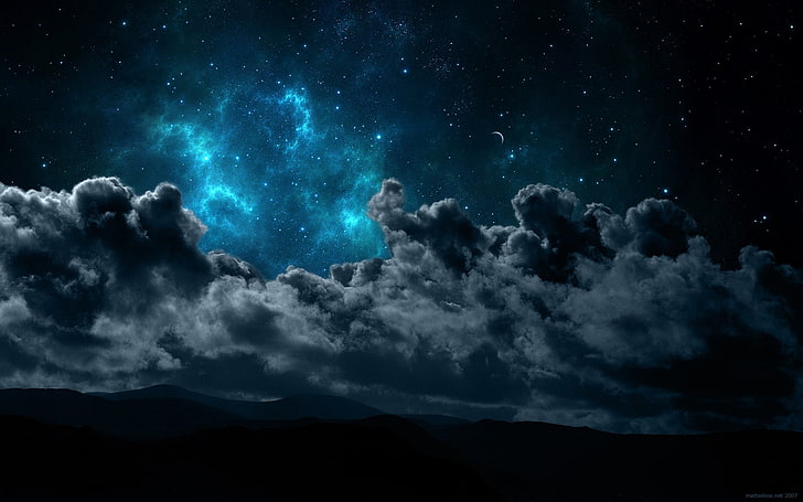 papel de parede de nuvens cinza, espaço, estrelas, céu, noite, HD papel de parede