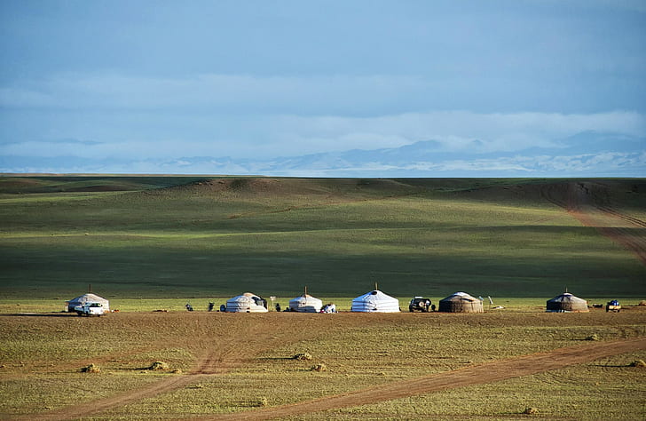 landskap, Mongoliet, slätter, människor, tält, HD tapet
