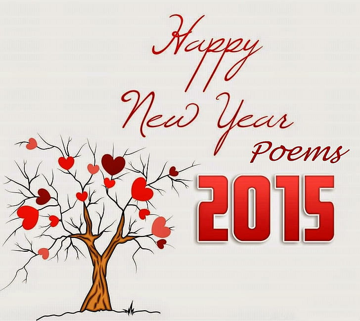Happy New Year 2015 With Tree And Hearts, new year 2015, happy new year 2015, tree, hearts, HD wallpaper