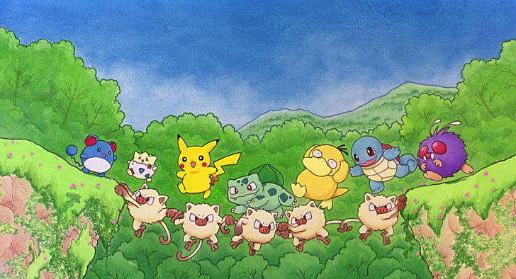 Pokémon, Bulbasaur (Pokémon), Mankey (Pokémon), Marill (Pokémon), Pikachu, Psyduck (Pokémon), Squirtle (Pokémon), Togepi (Pokémon), Venonat (Pokémon), HD-Hintergrundbild