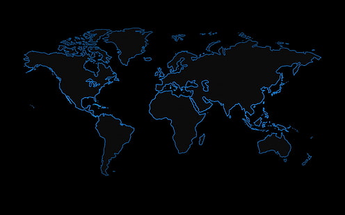 blu, il mondo, sfondo nero, mappa del mondo, terraferma, Sfondo HD HD wallpaper