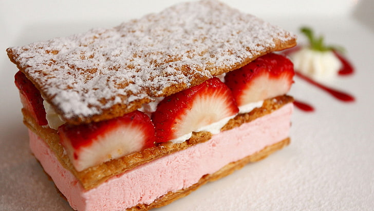 strawberry dessert, strawberry, dessert, layers, pie, piece, portion, HD wallpaper