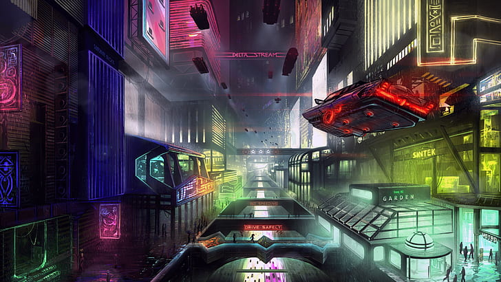 La ville, Future, Neon, Machine, Fiction, Cyber, Cyberpunk, Synth, Retrowave, Synthwave, Futuresynth, Retro Futuristic, Fond d'écran HD