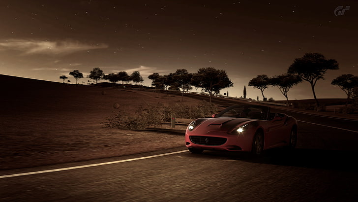 soluppgång bilar fordon Ferrari Kalifornien Gran Turismo 5 Toscana 3840x2160 Videospel Gran Turismo HD Art, soluppgång, bilar, HD tapet