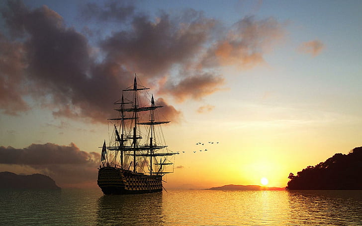 Fartyg seglar fartyg seglar Android, soluppgång - solnedgång, android, segel, segel, fartyg, fartyg, HD tapet