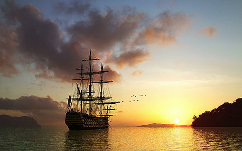 Ships Sail Ship Sails Android, sunrise - sunset, android, sail, sails, ship, ships, HD wallpaper HD wallpaper