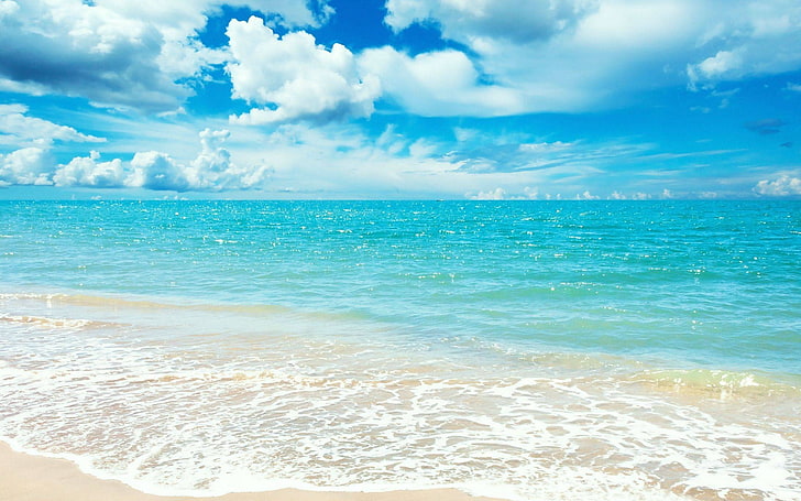 océano azul, mar, horizonte, cielo, nubes, Fondo de pantalla HD