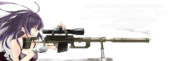 wanita memegang ilustrasi senapan hijau, senapan sniper, gadis anime, senjata, anime, gadis dengan senjata, Wallpaper HD