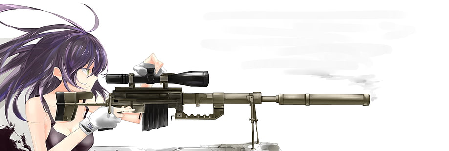 wanita memegang ilustrasi senapan hijau, senapan sniper, gadis anime, senjata, anime, gadis dengan senjata, Wallpaper HD HD wallpaper