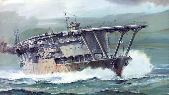 Okręty wojenne, japońska marynarka wojenna, lotniskowiec, japoński lotniskowiec Akagi, Tapety HD HD wallpaper