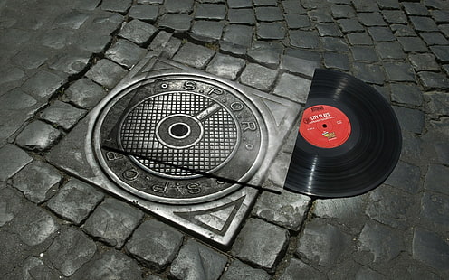 disque vinyle noir, album de disques vinyle noir Spor, vinyle, manipulation de photos, musique, rue, Fond d'écran HD HD wallpaper