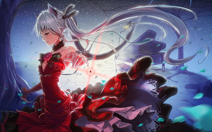 gadis anime, gaun merah, Wallpaper HD