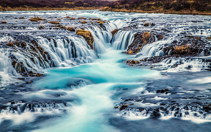 Bruarfoss водопад Тюркоазена синя вода в Исландия Природен пейзаж 4k Ultra Hd тапет 5200 × 3250, HD тапет