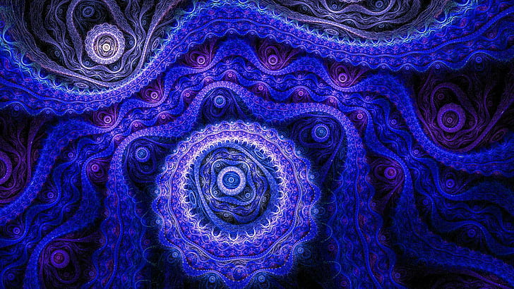 Blue fractal design, blue floral textile, abstract, 1920x1080, fractal, HD wallpaper